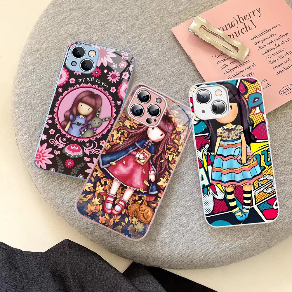 Cute Girl Kid Art Illustration S-santoro Phone Case Tempered Glass For iphone 14 13 12 11 Pro Mini XS MAX 14Plus X XS XR Cover