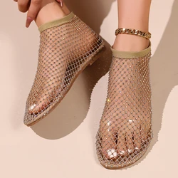 New Summer Breathable Hollow Rhinestone Sandals Boots Pullover Toe Feet Plus Size Fashion Versatile Sandals Women's Shoes