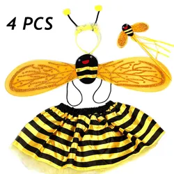 Children Girl Cute Princess Fairy Costume Set Party Stage Dance Headband Bee Wings Tutu Skirt Kids Cosplay Prop Dress Up Outfit