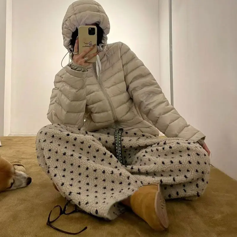 Love Polka Dots-broek Koreaanse herfst en winter Woon-werkverkeer Wollen geruite broek Losse rechte casual broek met trekkoord Nieuw