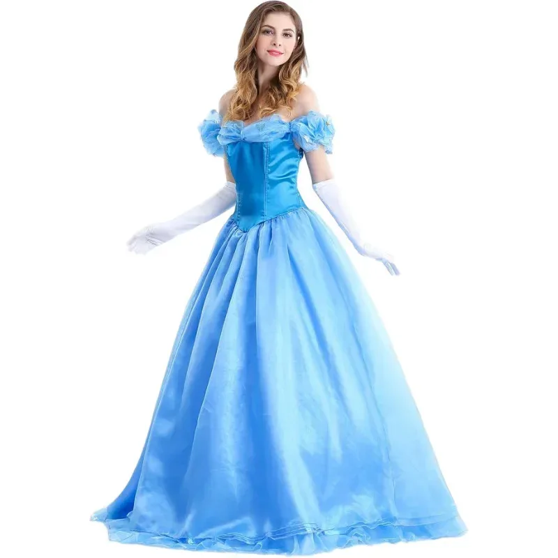 Gaun Panjang Istana Dongeng Seksi Dewasa Putri Cinderella Klasik Wanita Anak Perempuan Kostum Cosplay Pertunjukan Pesta Fantasia