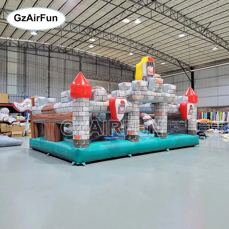 Knight Castle Inflatable Bounce House Interactive Medieval Bouncy Castle with Hammer Game for Kids PVC Material Easy Setup