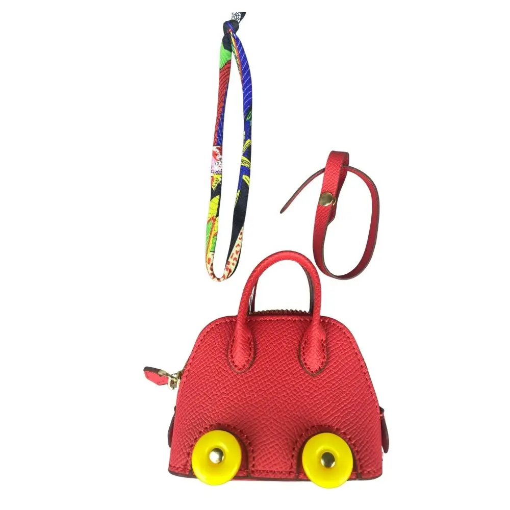 Mini-Taschenanhänger aus Leder mit niedlichen Rädern – Kopfhörer- und Lippenstiftbeutel mit zwei Riemen – PU-Leder – ideal für Taschenzubehör – Detail 11