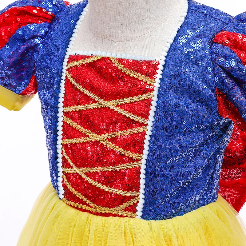 2024 menina traje princesa cosplay fantasia vestido branco de neve com acessórios para festa de aniversário de carnaval 3-10y