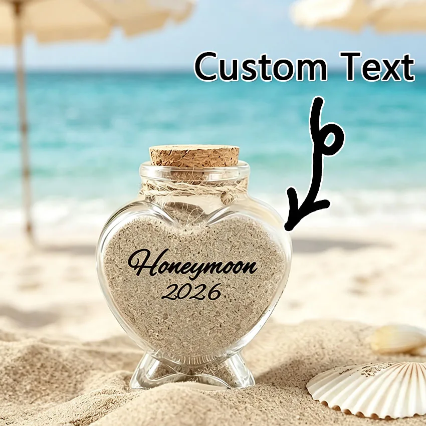 Personalized Custom Heart-Shaped Glass Drift Bottle, with Customizable Text and Date, Cork Stopper Seal Design, a Romantic Keepsake That Can Hold Beach Sand to Preserve Your Precious Memories Together.