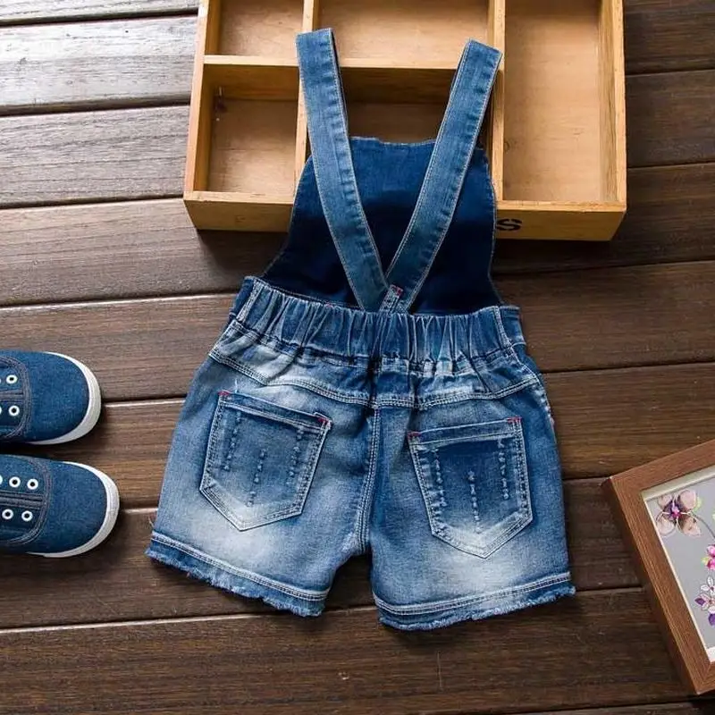 2024 SPRING Summer  Girl Jumpsuit Cute Sweet Fashion Washed Jeans Denim Romper Jumpsuits Straps Short Pants Cowboy Blue