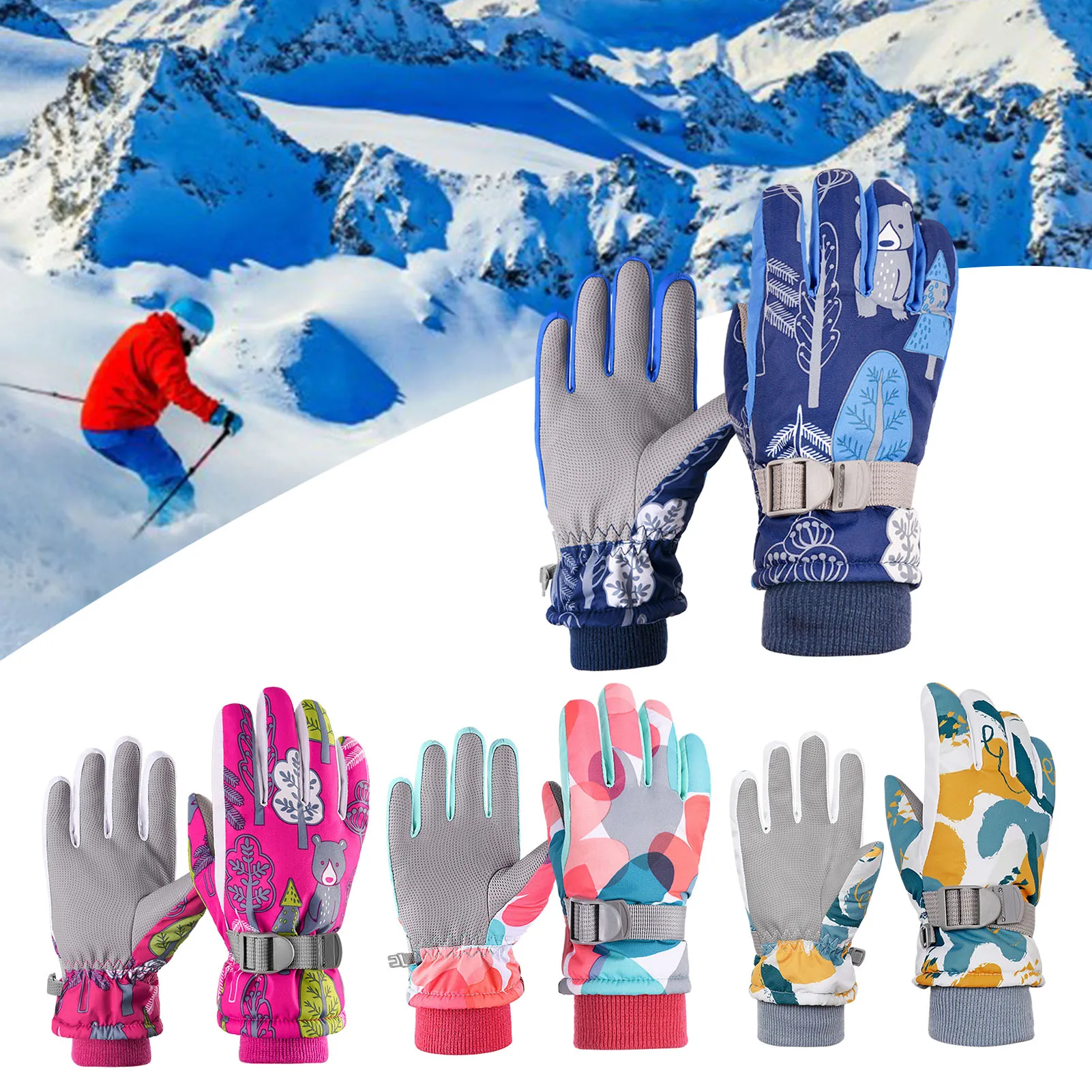 

Children Ski Gloves Kids Windproof Snow Gloves Winter Printed Gloves Waterproof Snow Mitten Snow Snowboard Kids Glove