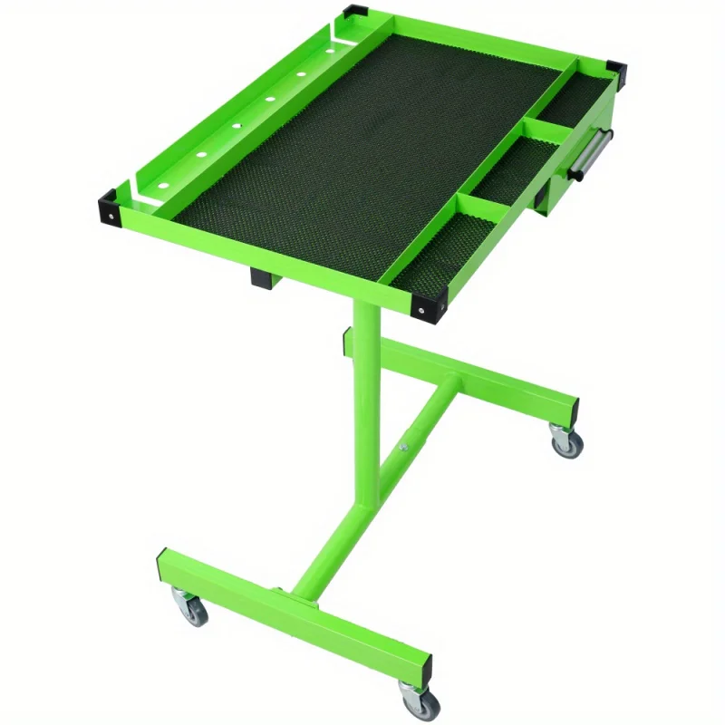 Adjustable Rolling Workbench with Drawer，Heavy Steel，220 Pound Capacity，Green，Equipped 4 A Rotating Caster，Convenient to move