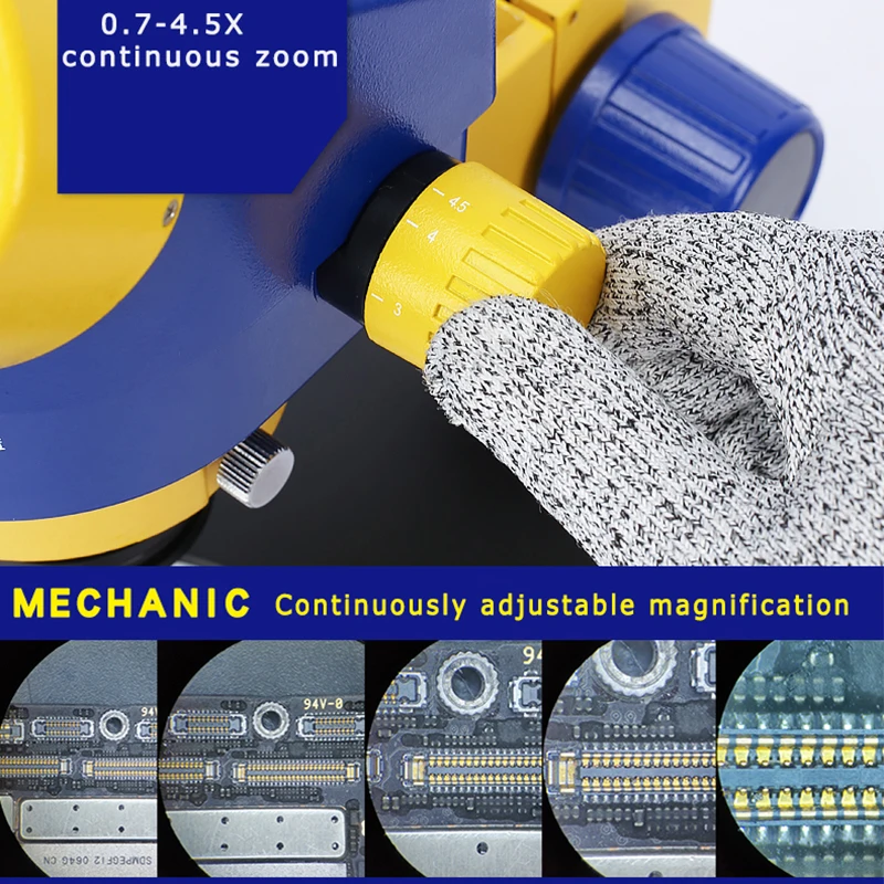 กล้องจุลทรรศน์สเตอริโอ Trinocular MECHANIC MC75T-B1 0.7-4.5X ต่อเนื่องซูม PCB ซ่อมโทรศัพท์มือถือการตรวจสอบแพลตฟอร์ม