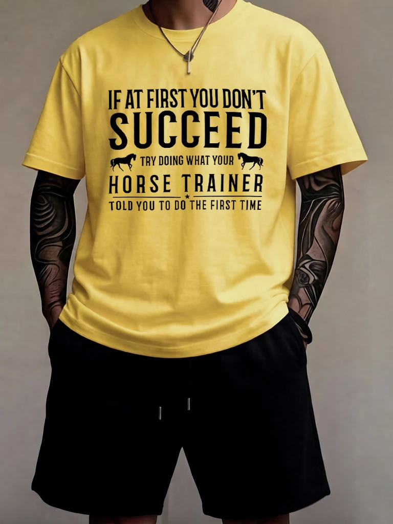 

If At First You Don'T Succeed Horse Design Beach Running T Shirts Man Set Drawstring Summer Short Pants Cotton Soft Fashion Top