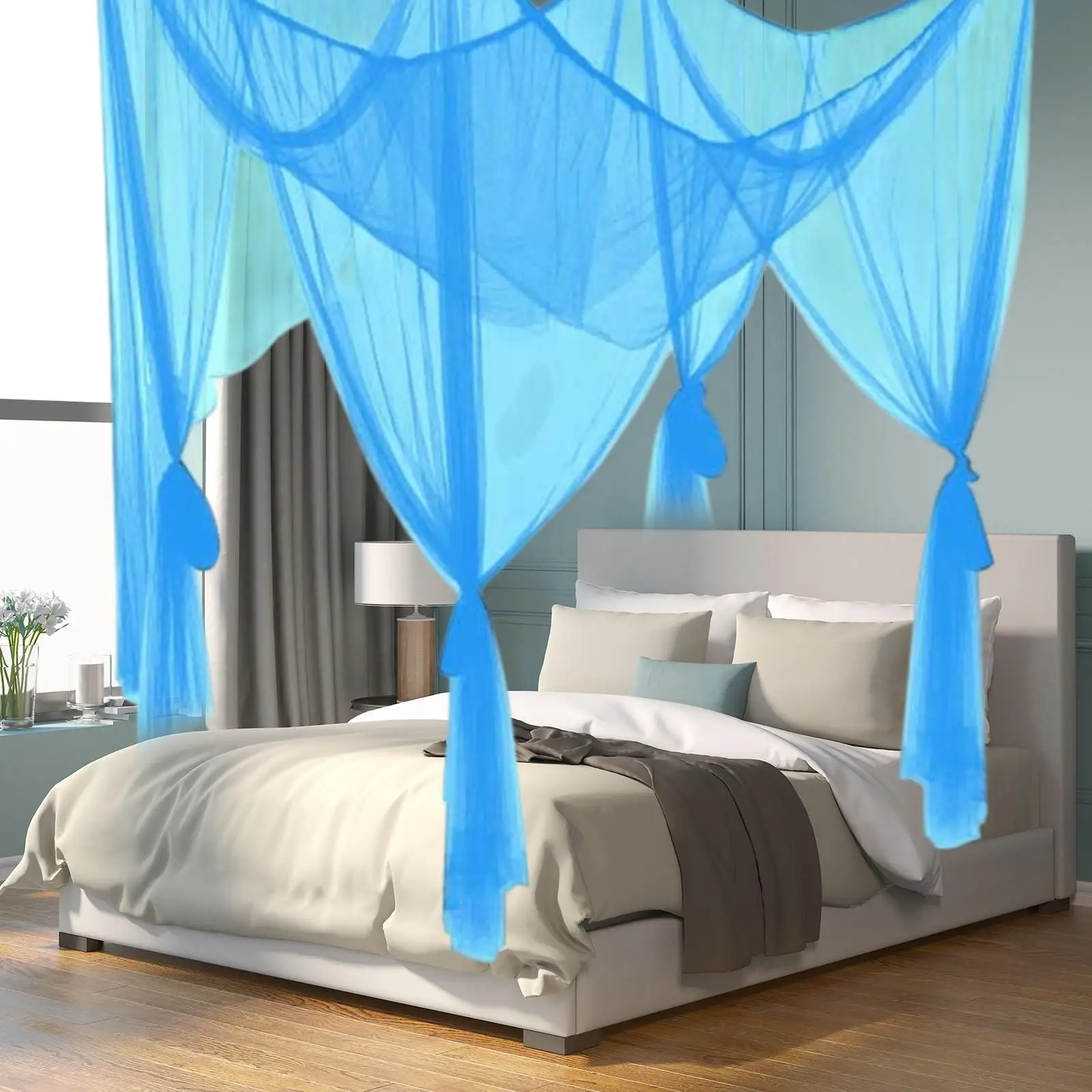 4 Corner Post Bed Canopy Net for Kids Tent Easy Setup Hanging Valance for Indoor Travel