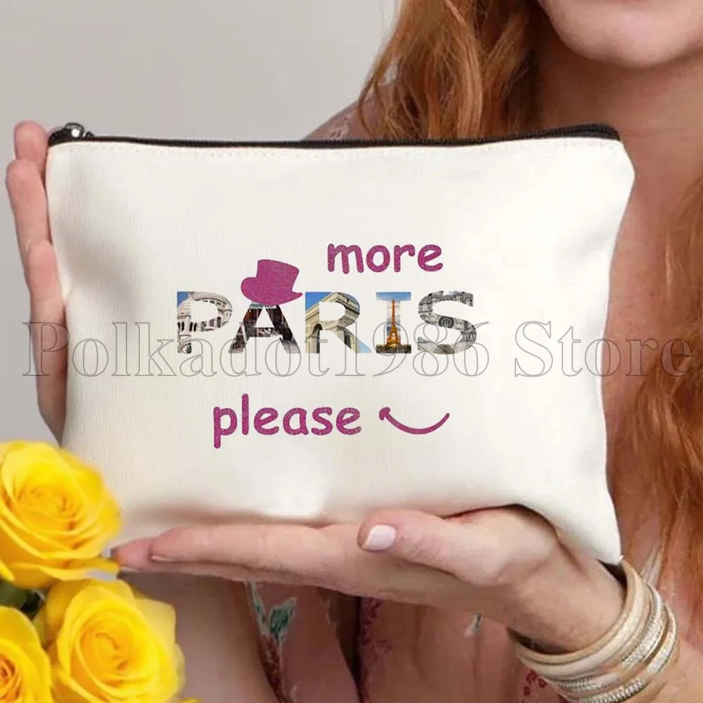 الأزهار Ici Cest باريس برج ايفل القلب فرنسا الهدايا حقيبة قماش قنب السفر حقيبة مستحضرات التجميل المرأة حقيبة مستحضرات تجميل حقيبة تخزين الموضة