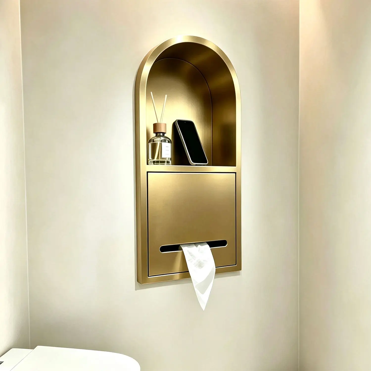 304 stainless steel arc arched embedded tissue box niche paper toilet brush toilet rack customization