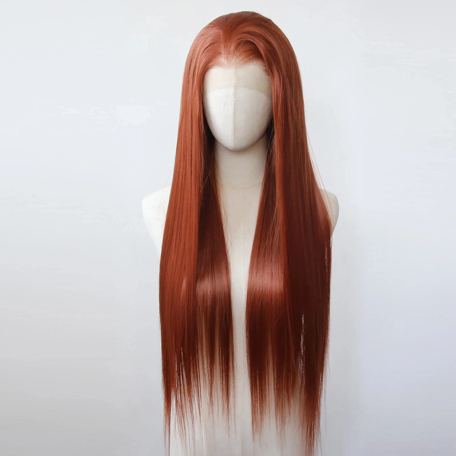 

Ginger Brown Synthetic Lace Front Wig Long Straight Copper Red Lace Front Synthetic Wig Pre Plucked Heat Resistant Fiber Hair