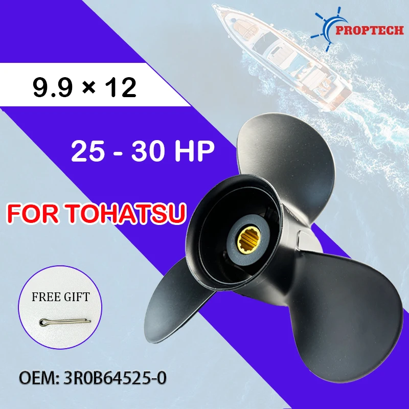 Aluminum Alloy Propeller for Tohatsu Nissan Outboard 9.9 x 12 Inch 3 Blade 10 Spline Fits 25 HP 30 HP Boat Motors