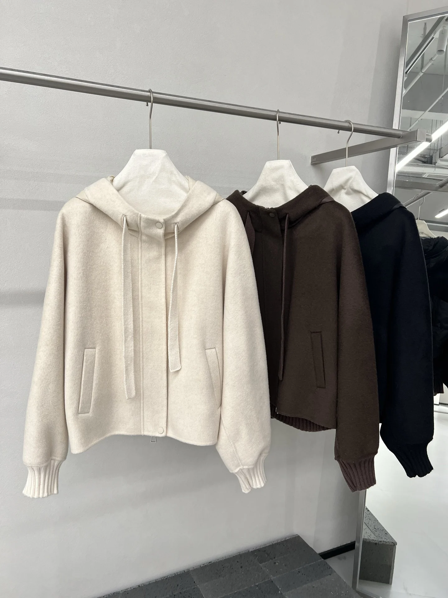 2026 Autumn New Arrival High-Quality Knitted Hooded Goose Down Jacket For Women Fabric: 5% Cashmere, 95% Wool