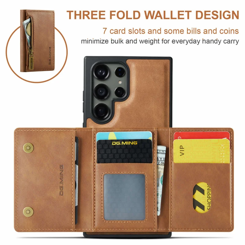 PU Leather Magnetic Detachable Wallet Phone Case For Samsung S23 Ultra S23FE S22 Ultra Card Holder Slots Shockproof Hard Cover