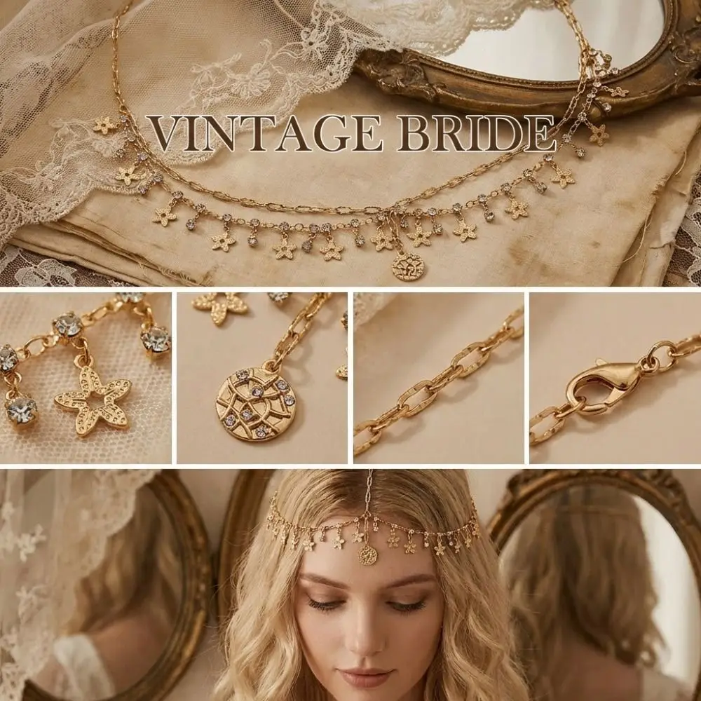 Korean Style Bohemian Forehead Headpiece Fairy Boho Long Tassels Hair Chain Multilayer Vintage Rhinestone Forehead Chain
