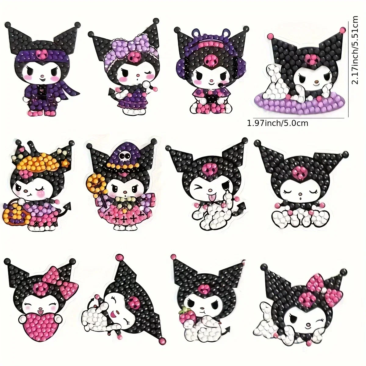 12 pçs crianças sanrio kuromi cinnamoroll pintura diamante adesivo conjunto 5d diy tema dos desenhos animados adesivo kit de desenho de acordo com os números