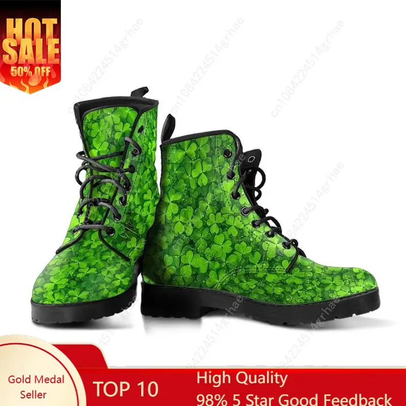 

Clover Leather Boots, Clover Handcrafted Custom Print Men's Women's Winter Boots Clover Footwear