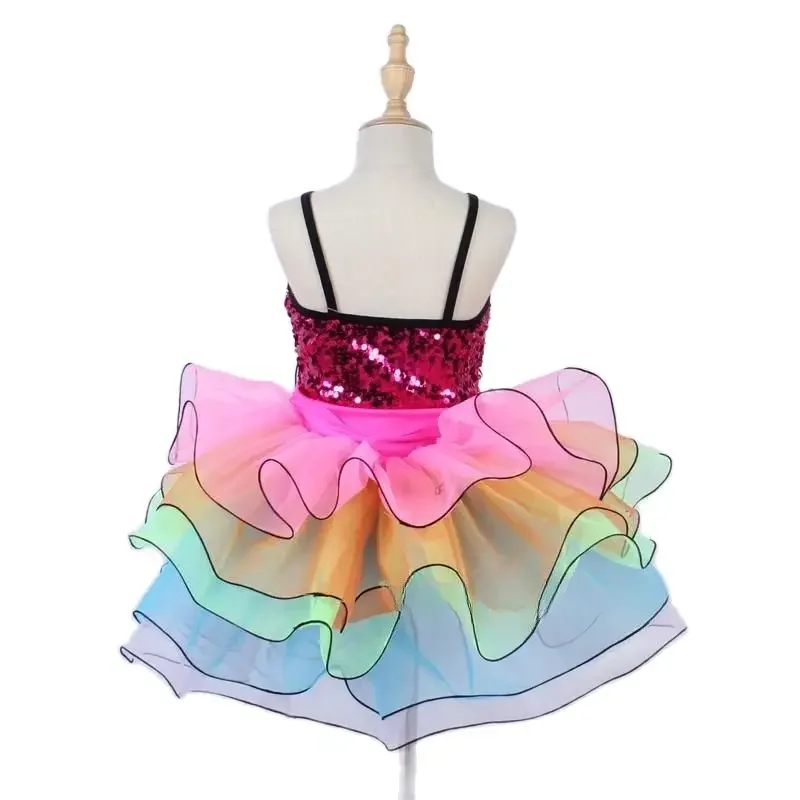 Robe Tutu de danse de Ballet, Costume de spectacle sur scène, vêtements de danse arc-en-ciel pour filles, vêtements de danse de Ballet pour enfants, robe de ballerine à paillettes