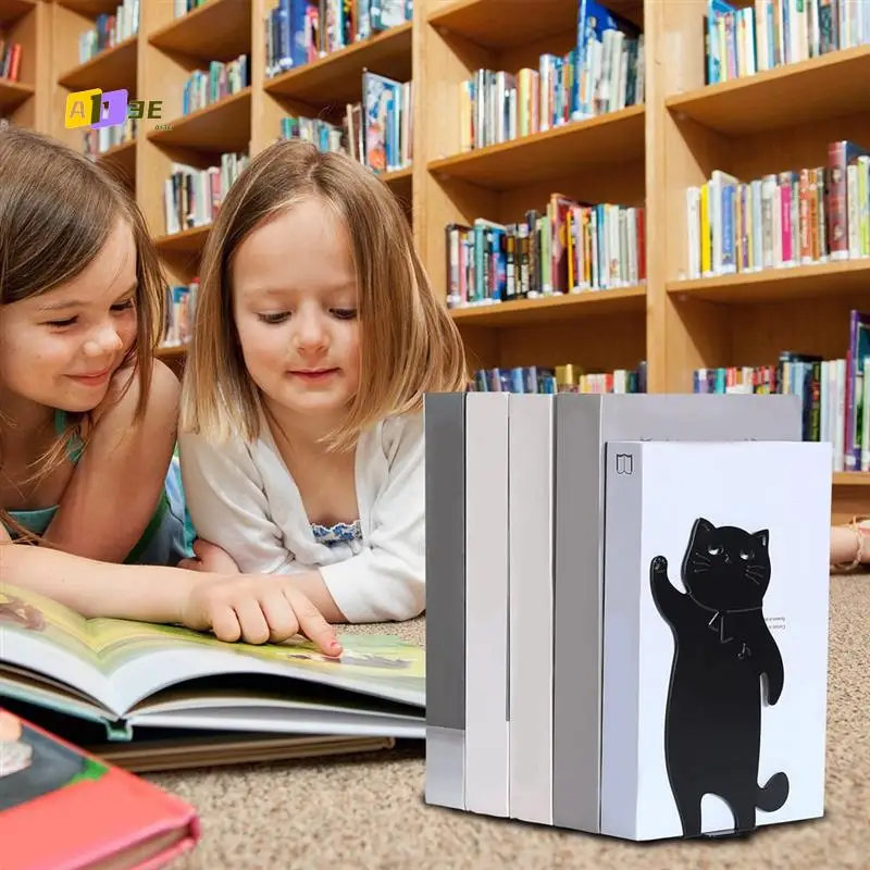 

A13E-Cat Bookends Black Cat Decor Black Cat Gifts For Cat Lovers Cat Bookends For Shelves Anime Bookends Animal Bookends Durable