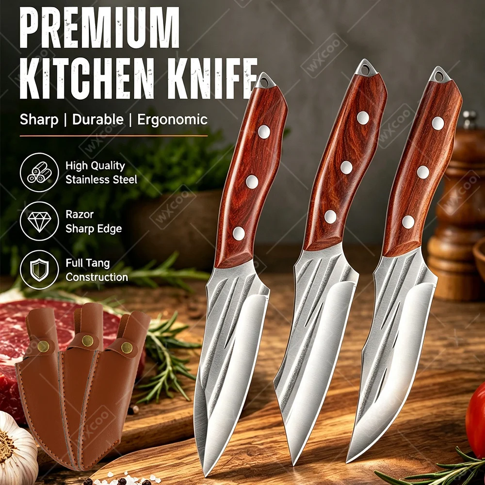 WXCOO Forged Cleaver Knife High Carbon Steel Boning Butcher Knife Professional Chef Kitchen Knife with Sheath Full Tang Knives