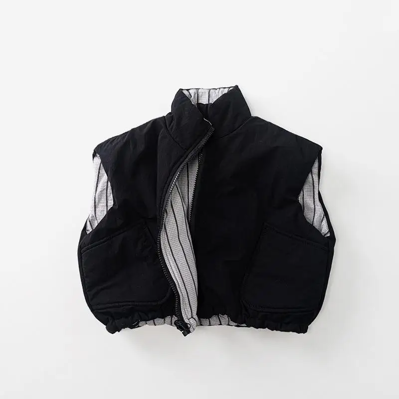 

2025 Winter New Children Warm Vest Boys Sleeveless Coat Girls Cotton Padded Jacket Fashion Baby Thick Warm Windproof Vest