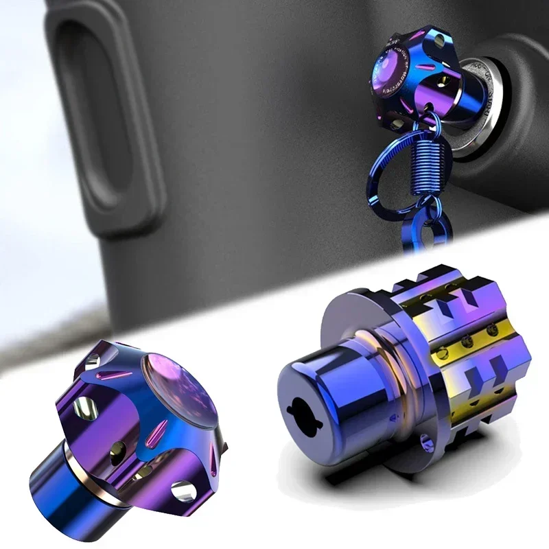New Motorcycle CNC Hexagon Burned Titanium Key Cover Head Case Shell Cafe Racer Modified Burn Blue Key Bit Accessories