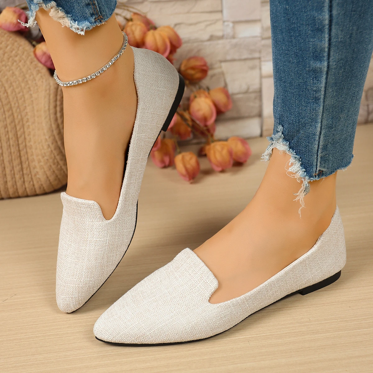 Damen-Flats mit spitzer Zehenpartie, einfarbige Flats für Damen, Frühling/Herbst, lässig, bequem, Leopardenmuster, braun, flacher Absatz. – Detail 5