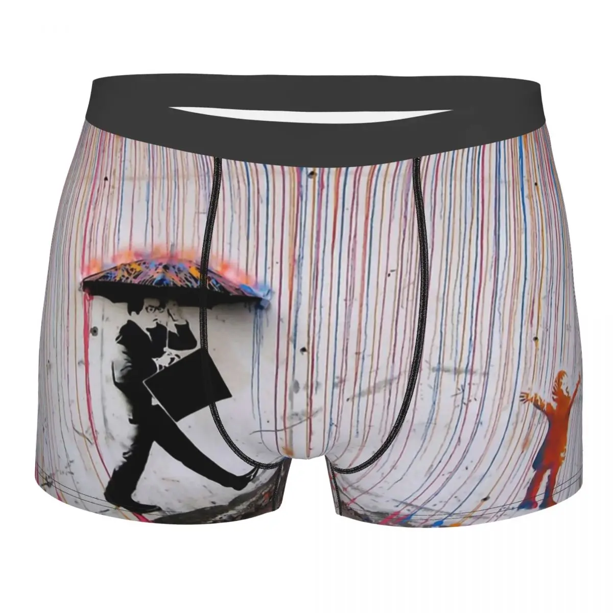 Banksy Umbrella Rainbow Happy Girl Underpants Breathbale Panties Male Underwear Comfortable Shorts Boxer Briefs