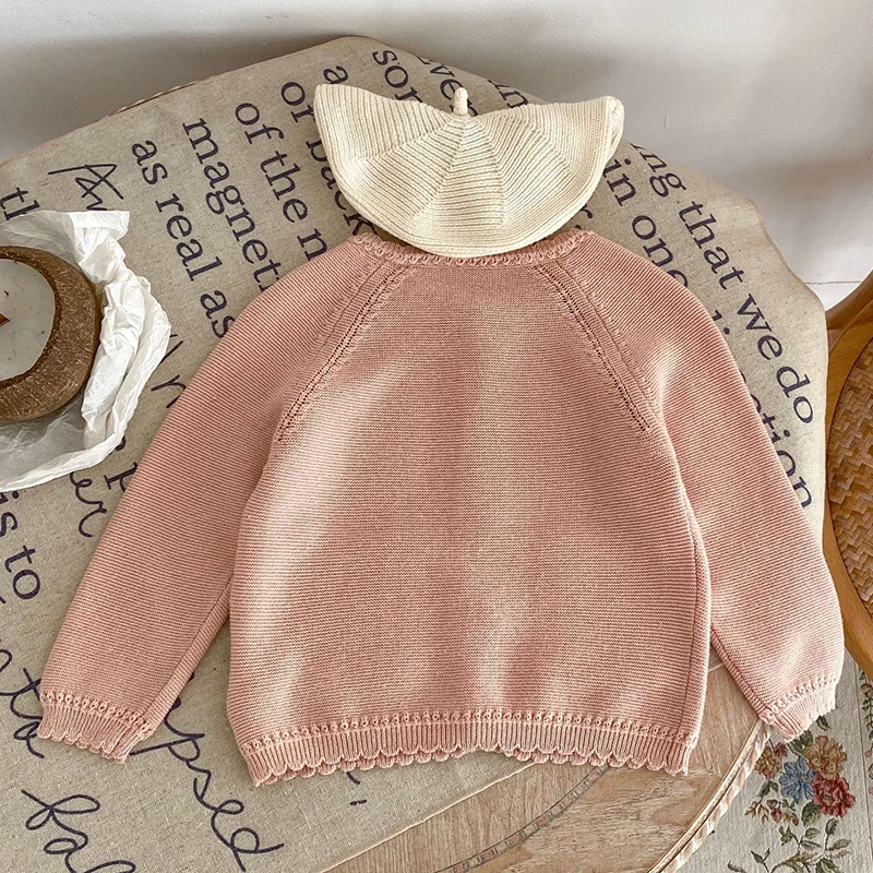 Newborn Baby Girls Long Sleeve Knit Cardigan Coat Autumn New Infant Kids Baby Girls Sweet Solid Color Children Clothes Coat