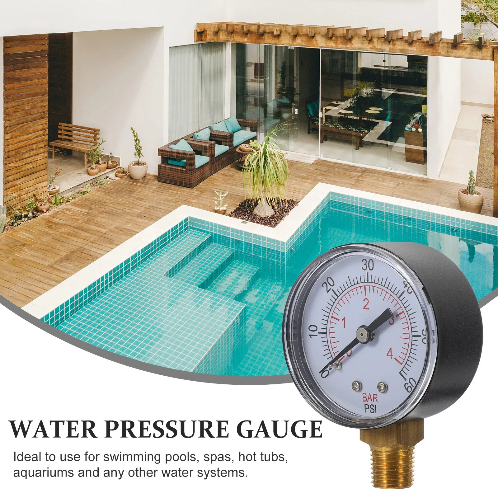 

1Set Pool Pressure Gauge Water Pressure Gauge for Outdoor Spa Swimming Pool Aquarium Filter Utility High Performance