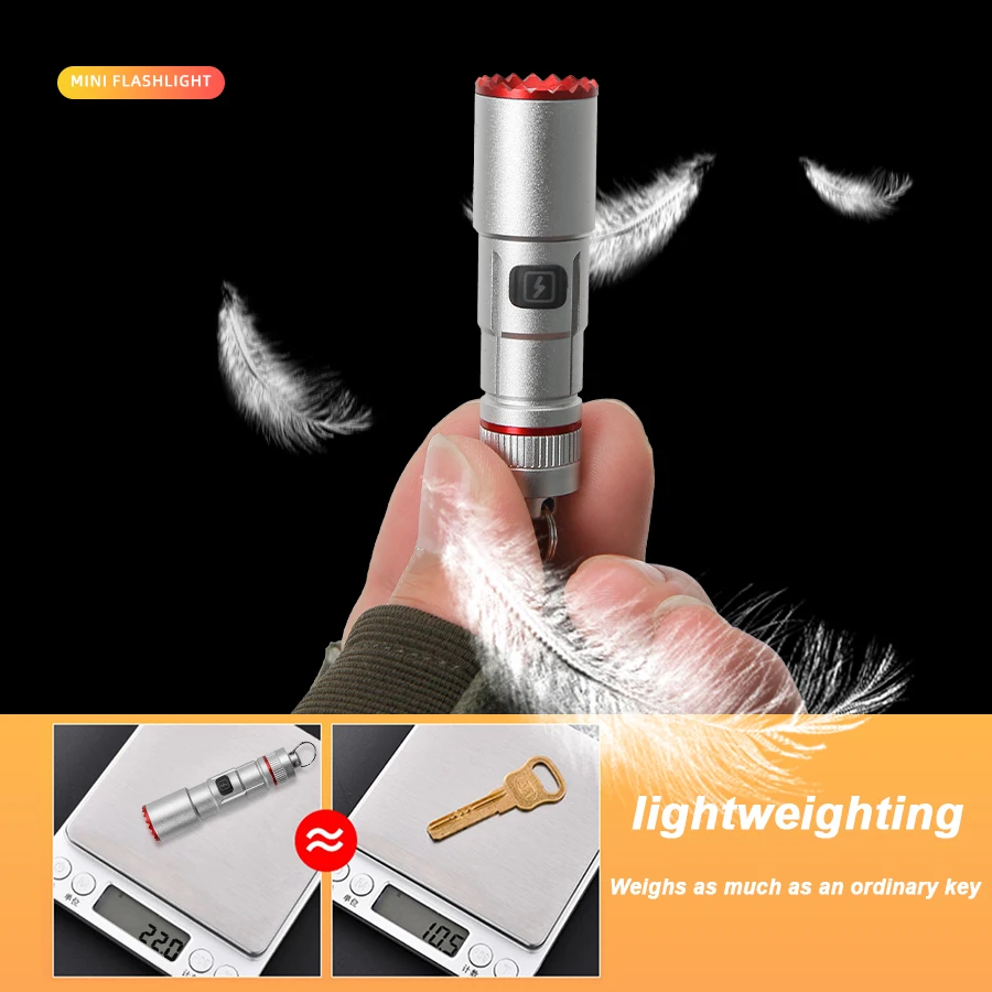 Powerful Mini LED Flashlight Pocket Aluminum Alloy Small Torch Built-in Battery Type-C Rechargeable Emergency Lighting Lantern