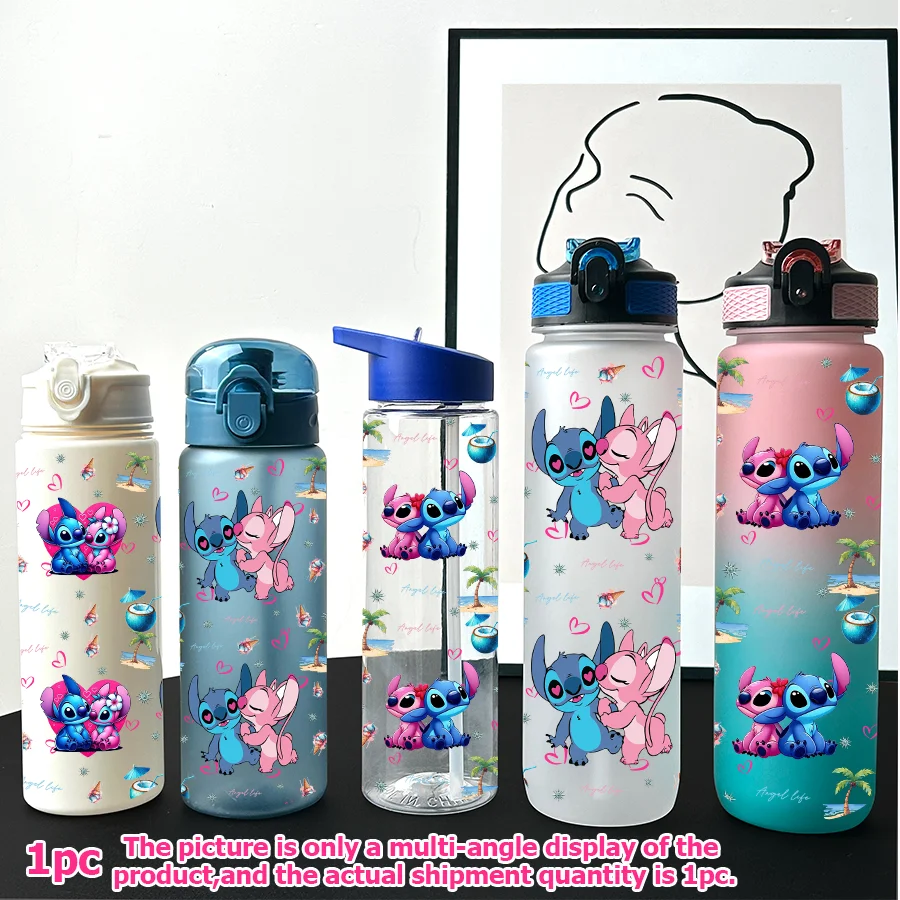 

1 шт., мультипластиковая бутылка для воды Disney Stitch Angel с принтом 23-32 унций, портативная спортивная чашка для воды, подарок на день рождения