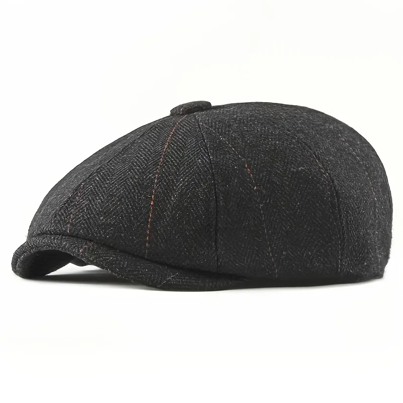 Retro Newsboy Caps für Herren, britische Malerhüte, Frühling-Herbst-Baskenmützen, Fischgrätmuster mit roter Linie, flache Mützen, Hip-Hop-Baskenmützen – Detail 3