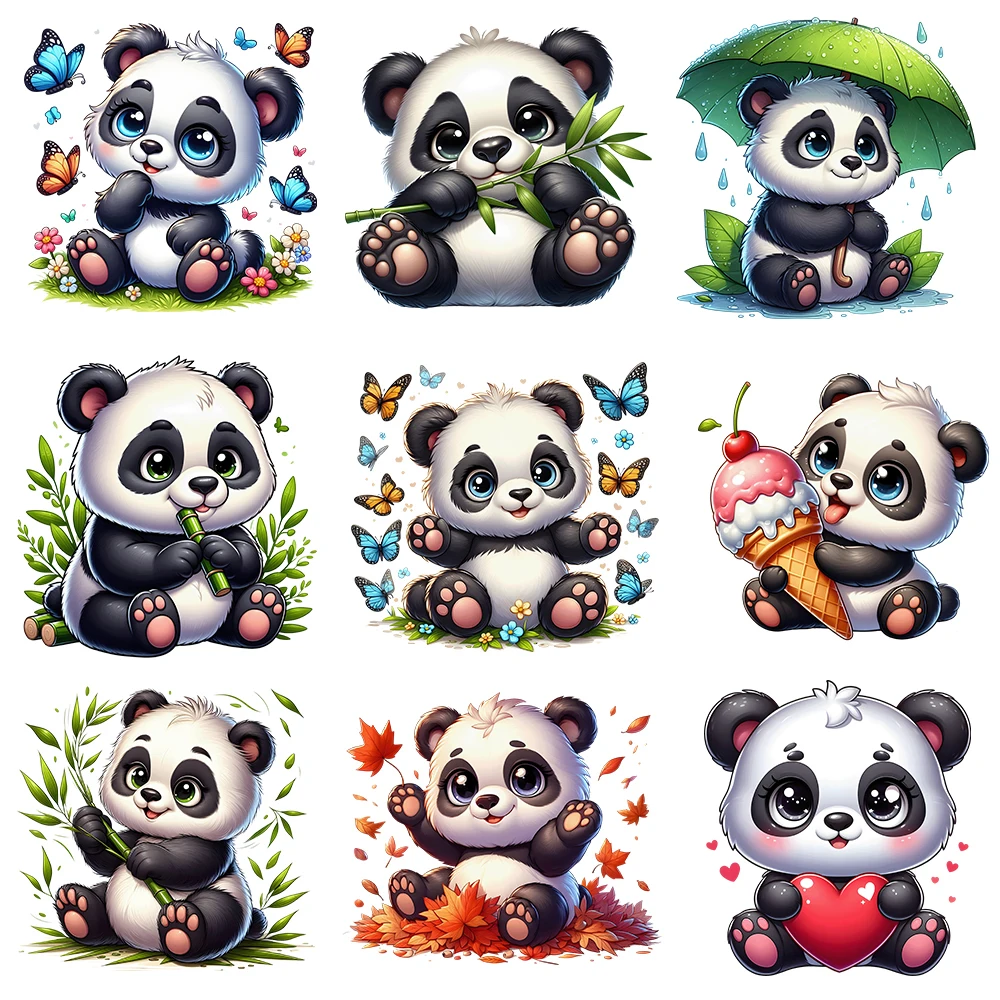 20cm Cartoon Butterfly Panda Animal Iron On Heat Transfer Sticker For Clothes Pinted Vinyl Thermal Washable T-Shirt Decal