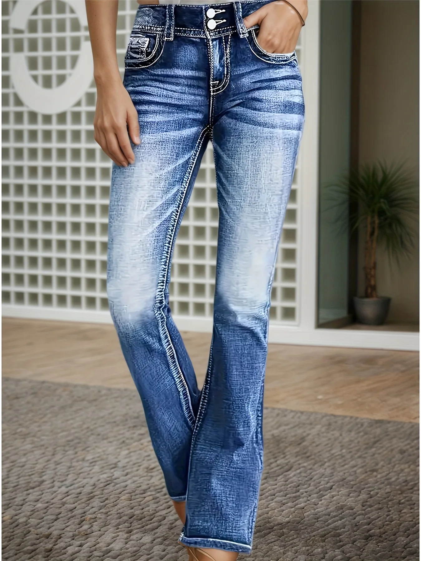 Ladies' fashionable high waisted slim fit stretch jeans, street style, high elasticity, comfortable fabric, suitable for daily