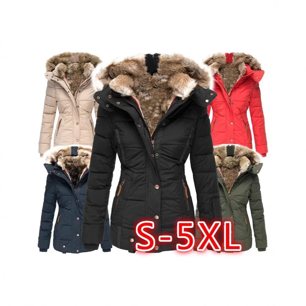 Inverno nova moda feminina cor sólida magro casual na moda gola de pele com capuz simples básico acolchoado casacos roupas femininas parkas