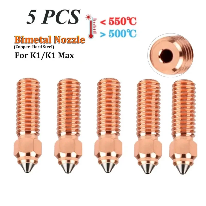 5pcs Nozzle For Creality Ender 3 V3 KE K1/K1 MAX CR-M4 Nozzle High Quality Brass Plated Copper Hardened Steel 3D Printer Nozzles