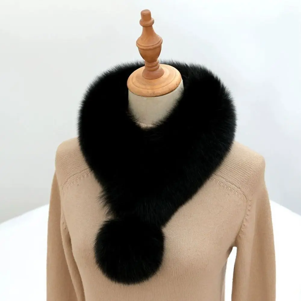 Luxury Velvet Texture Winter Scarf Solid Color Soft Faux Fox Fur Collar Thickened Neck Scarf Women view 3