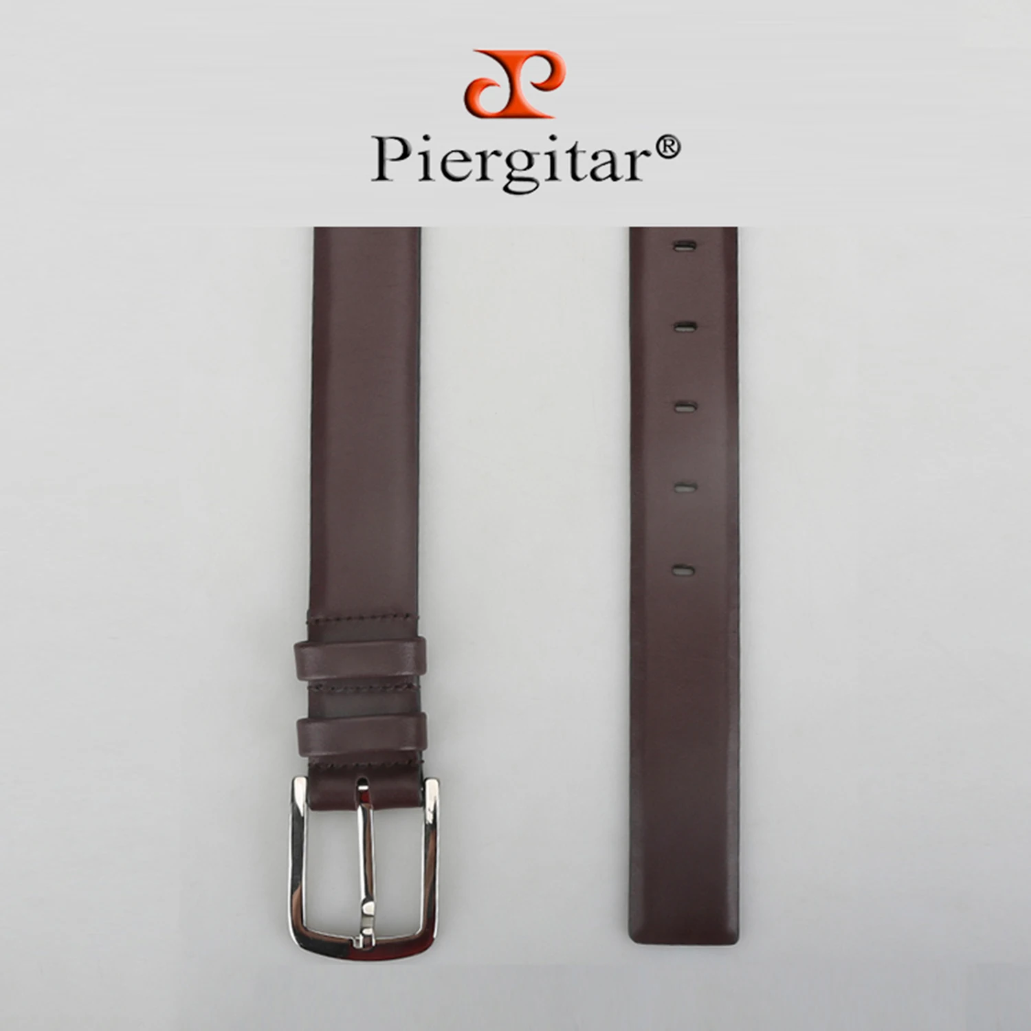 Piergitar Business Elites Classic Style Dark Brown Cow Leather Needle Buckle Men's Belt For Workplace Commuting Formal Attire