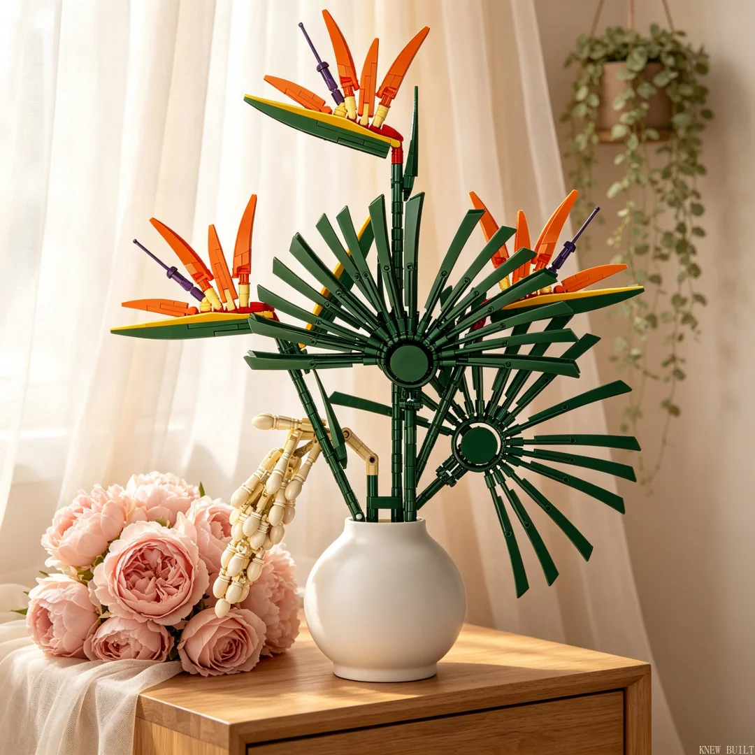 KNEW BUILT 530PCS Bird of Paradise Flower Building Blocks–Eternal Love Desk Decor,Easy Puzzle Toy,Birthday Valentine‘s Day Gift