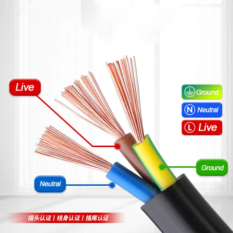 1.5M  EU Plug Power Cable 3Pin 3*0.75mm2  Wire European Standard Bare Tail Semi-finished Cord