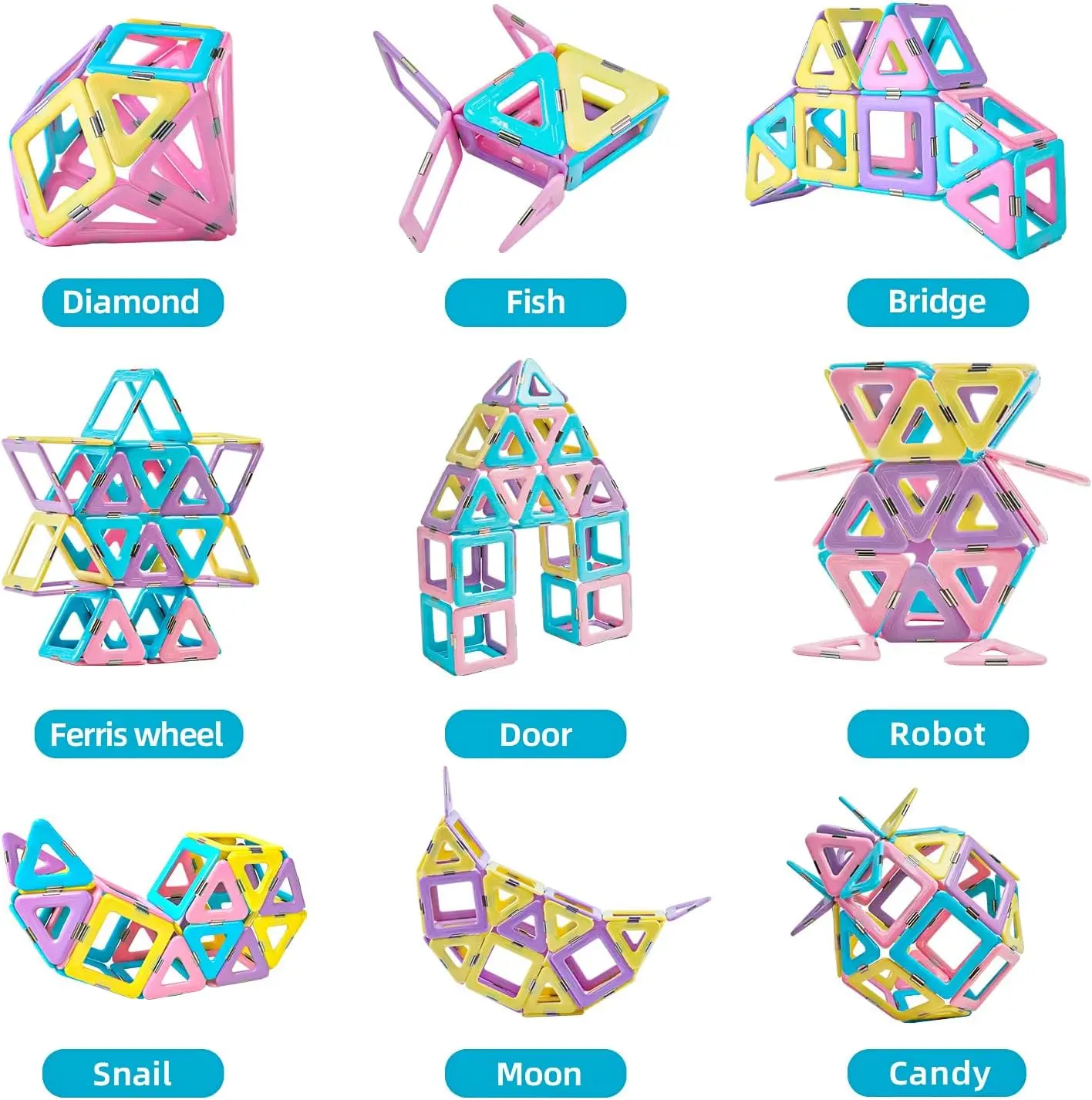 Ladrilhos magnéticos coloridos doces de 40 peças para 3-6 anos - Aprendizagem STEM, Blocos de construção criativos, presentes perfeitos para crianças pequenas para meninos