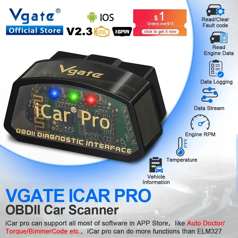 Vgate-iCar Pro OBD2 Car Auto Diagnostic Scanner, WIFI, Bluetooth 4.0, IOS Scan Tool, ODB2, PK, ELM 327, V2.3, OBD 2, OBD2