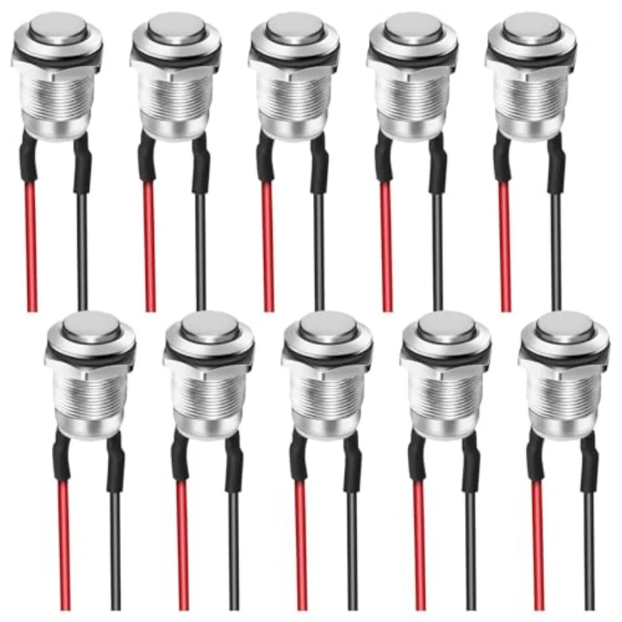 

10PCS 12mm Momentary Push Button Switch, Mini Round Pushbutton Switches with Pre-Wired, Waterproof, for Car Boat