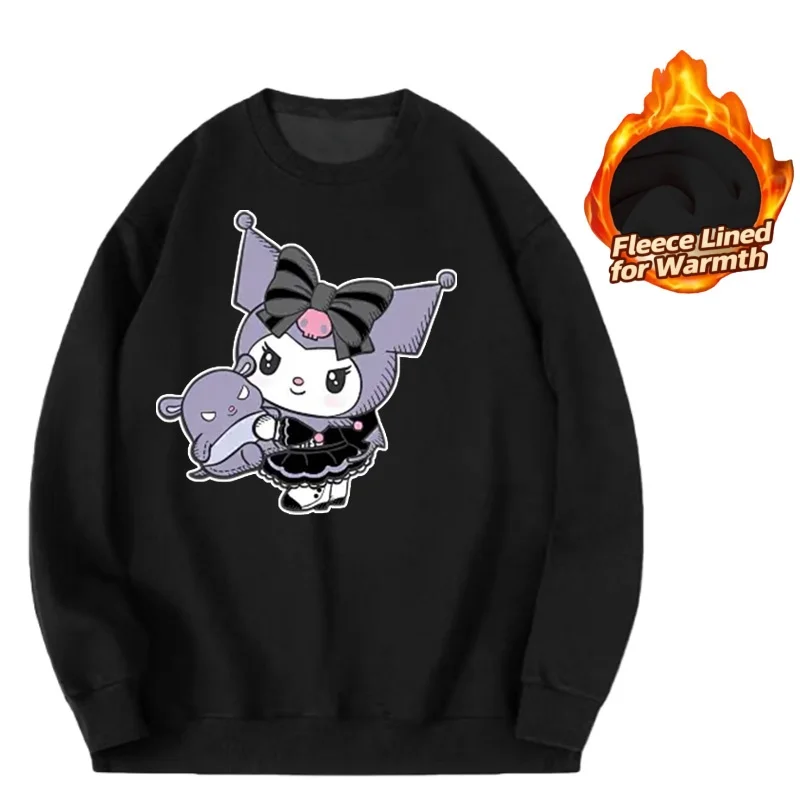 

Топ с длинными рукавами и круглым вырезом с принтом серии Sanrio, милая и теплая футболка с длинными рукавами и круглым вырезом на флисовой подкладке, 100% хлопок