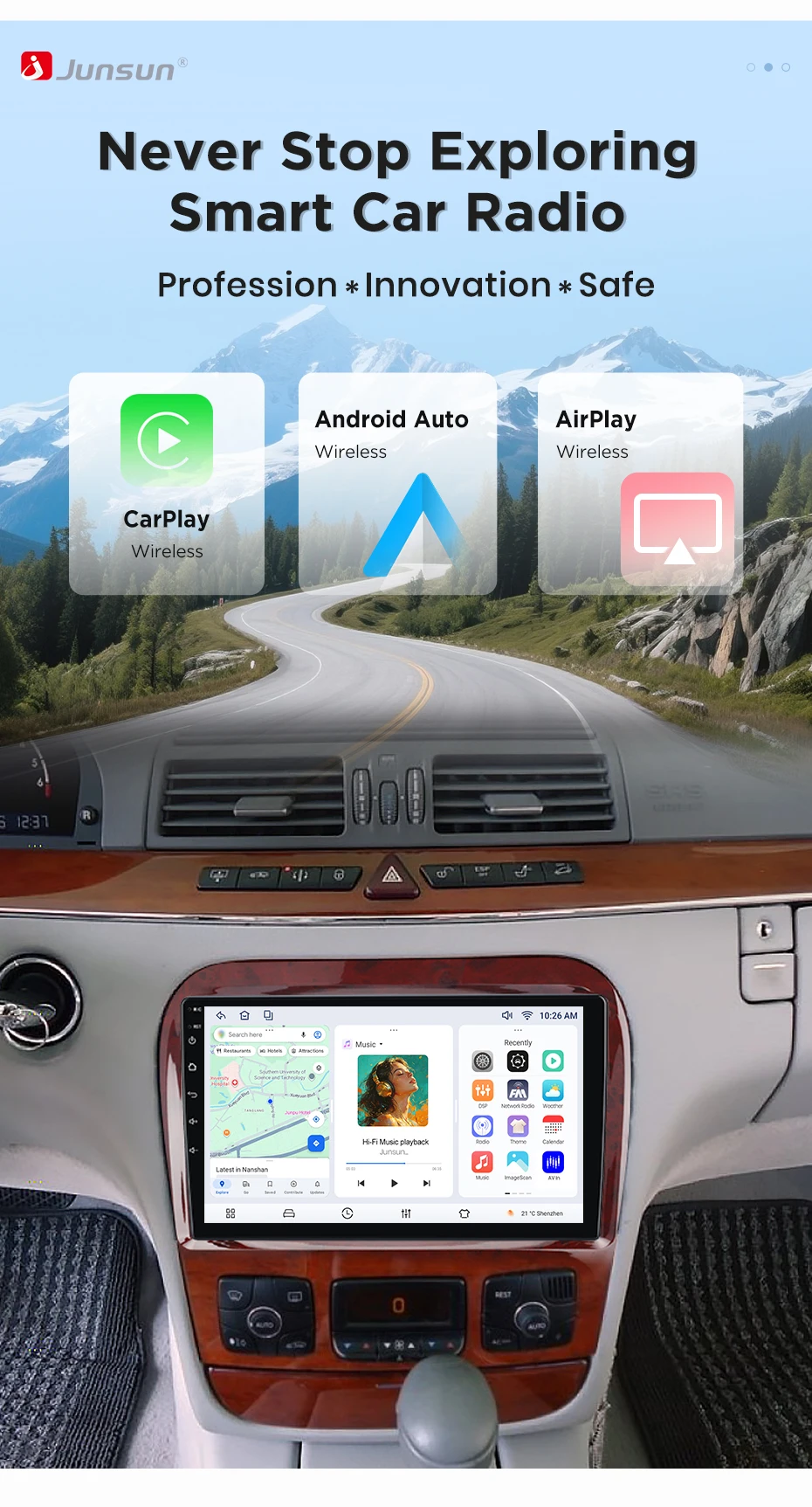 Junsun Wireless CarPlay Android Auto Autoradio für Mercedes-Benz S-Klasse W220 1998-2005 Intelligente Systeme DSP SWC RDS GPS FM – Detail 2