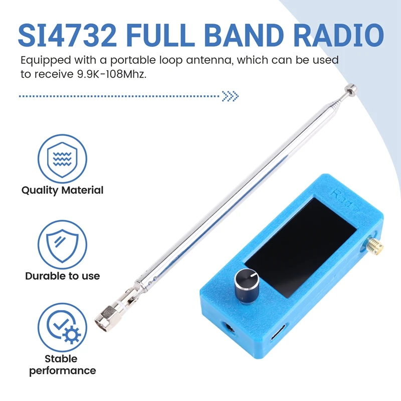 ABSQ-SI4732 Pełnozakresowe radio 0,5-108 MHz Pełnozakresowe radio AM FM LSB USB o wysokiej czułości z anteną 1,9-calowy kolorowy ekran IPS